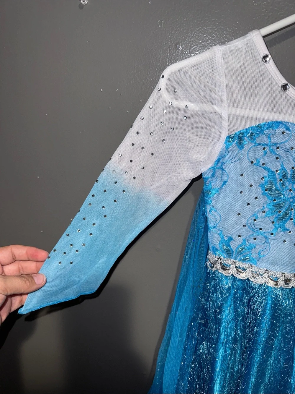 Elsa inspired Blue Sparkle Princess Costume Dress with Blonde Braid Wig